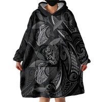 Hawaiian Mango Tribal Tattoo Wearable Blanket Hoodie Black White Pacific Traditional Pattern