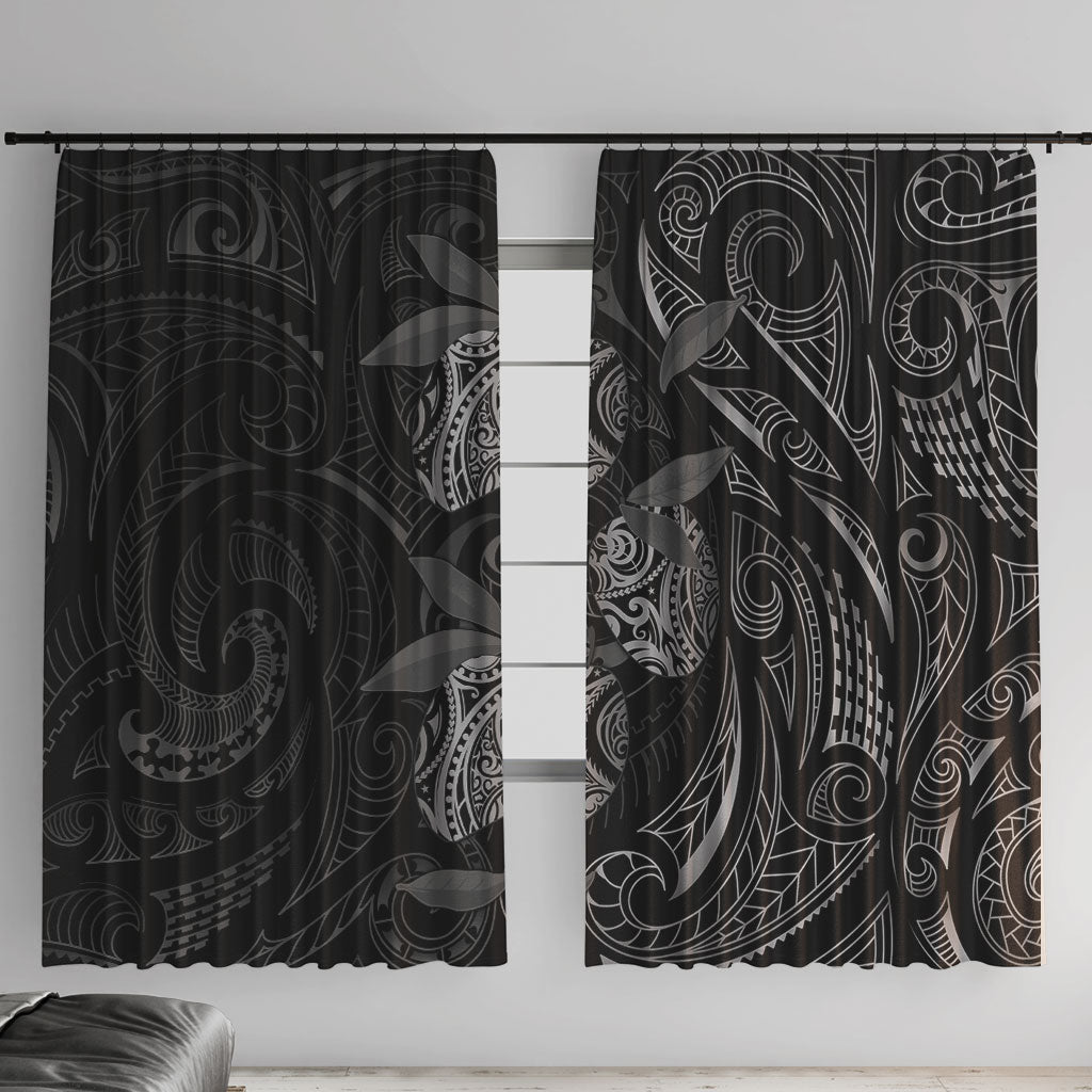 Hawaiian Mango Tribal Tattoo Window Curtain Black White Pacific Traditional Pattern