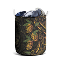 Hawaiian Mango Tribal Tattoo Laundry Basket Gold Pacific Traditional Pattern