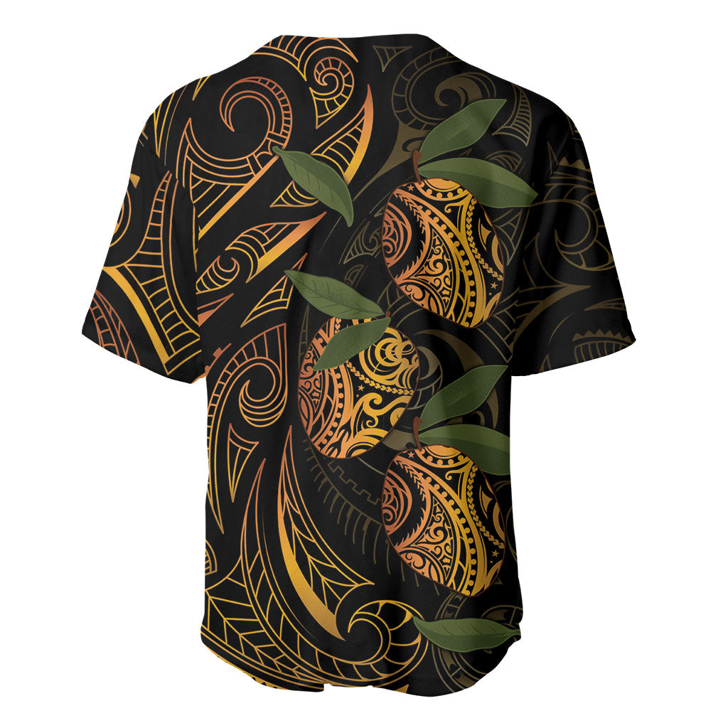 Hawaiian Mango Tribal Tattoo Baseball Jersey Gold Pacific Traditional Pattern