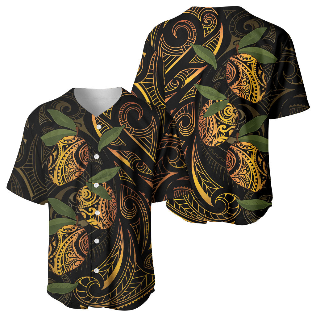Hawaiian Mango Tribal Tattoo Baseball Jersey Gold Pacific Traditional Pattern
