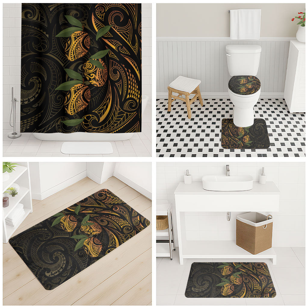 Hawaiian Mango Tribal Tattoo Bathroom Set Gold Pacific Traditional Pattern