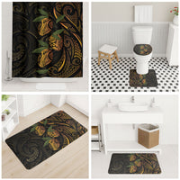 Hawaiian Mango Tribal Tattoo Bathroom Set Gold Pacific Traditional Pattern