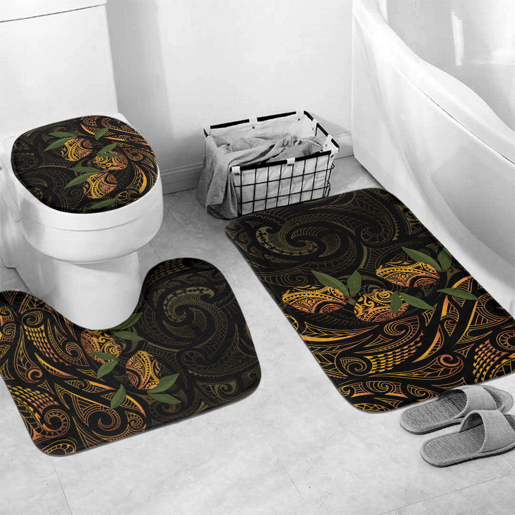 Hawaiian Mango Tribal Tattoo Bathroom Set Gold Pacific Traditional Pattern