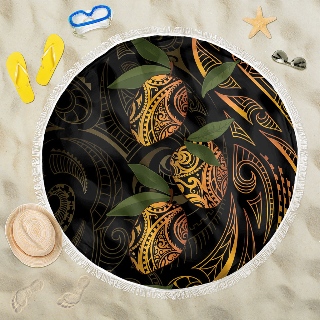 Hawaiian Mango Tribal Tattoo Beach Blanket Gold Pacific Traditional Pattern