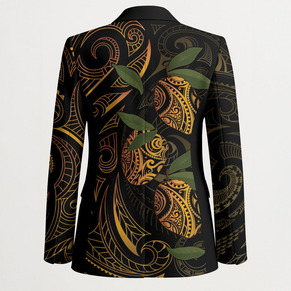 Hawaiian Mango Tribal Tattoo Blazer Gold Pacific Traditional Pattern