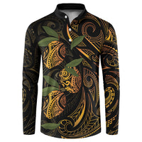 Hawaiian Mango Tribal Tattoo Button Sweatshirt Gold Pacific Traditional Pattern