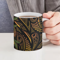 Hawaiian Mango Tribal Tattoo Ceramic Mug Gold Pacific Traditional Pattern