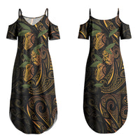 Hawaiian Mango Tribal Tattoo Couples Matching Summer Maxi Dress and Hawaiian Shirt Gold Pacific Traditional Pattern