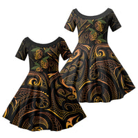 Hawaiian Mango Tribal Tattoo Family Matching Mermaid Dress and Hawaiian Shirt Gold Pacific Traditional Pattern