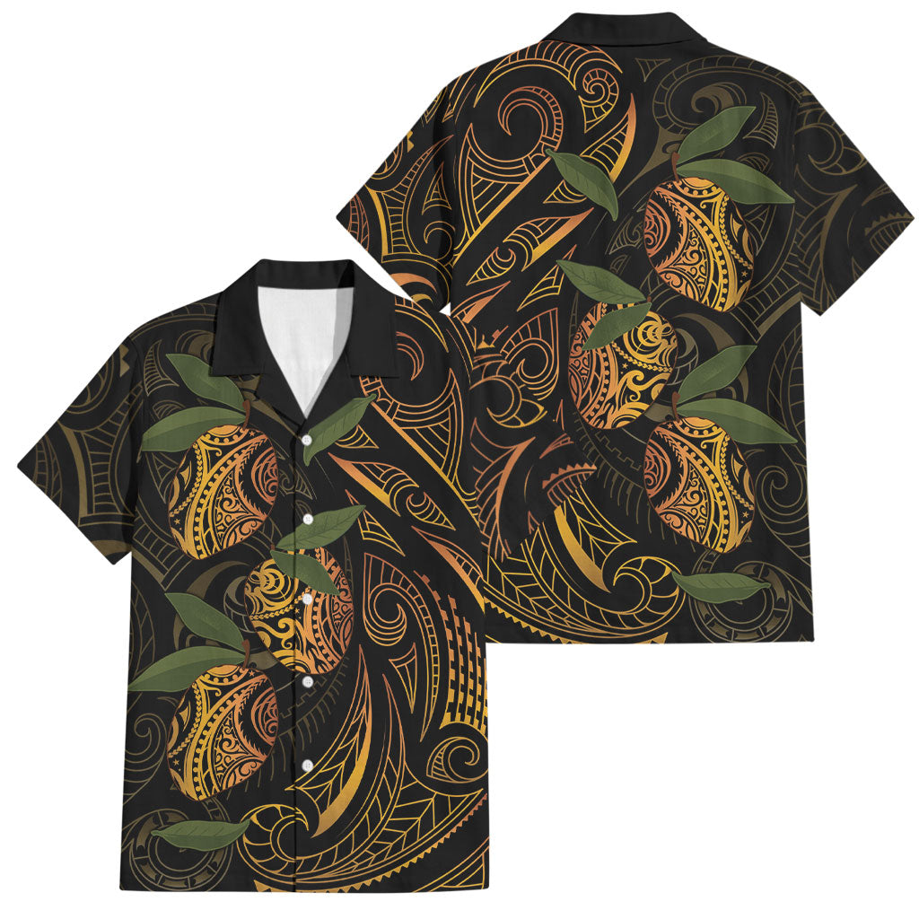 Hawaiian Mango Tribal Tattoo Family Matching Tank Maxi Dress and Hawaiian Shirt Gold Pacific Traditional Pattern
