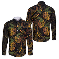 Hawaiian Mango Tribal Tattoo Family Matching Tank Maxi Dress and Hawaiian Shirt Gold Pacific Traditional Pattern