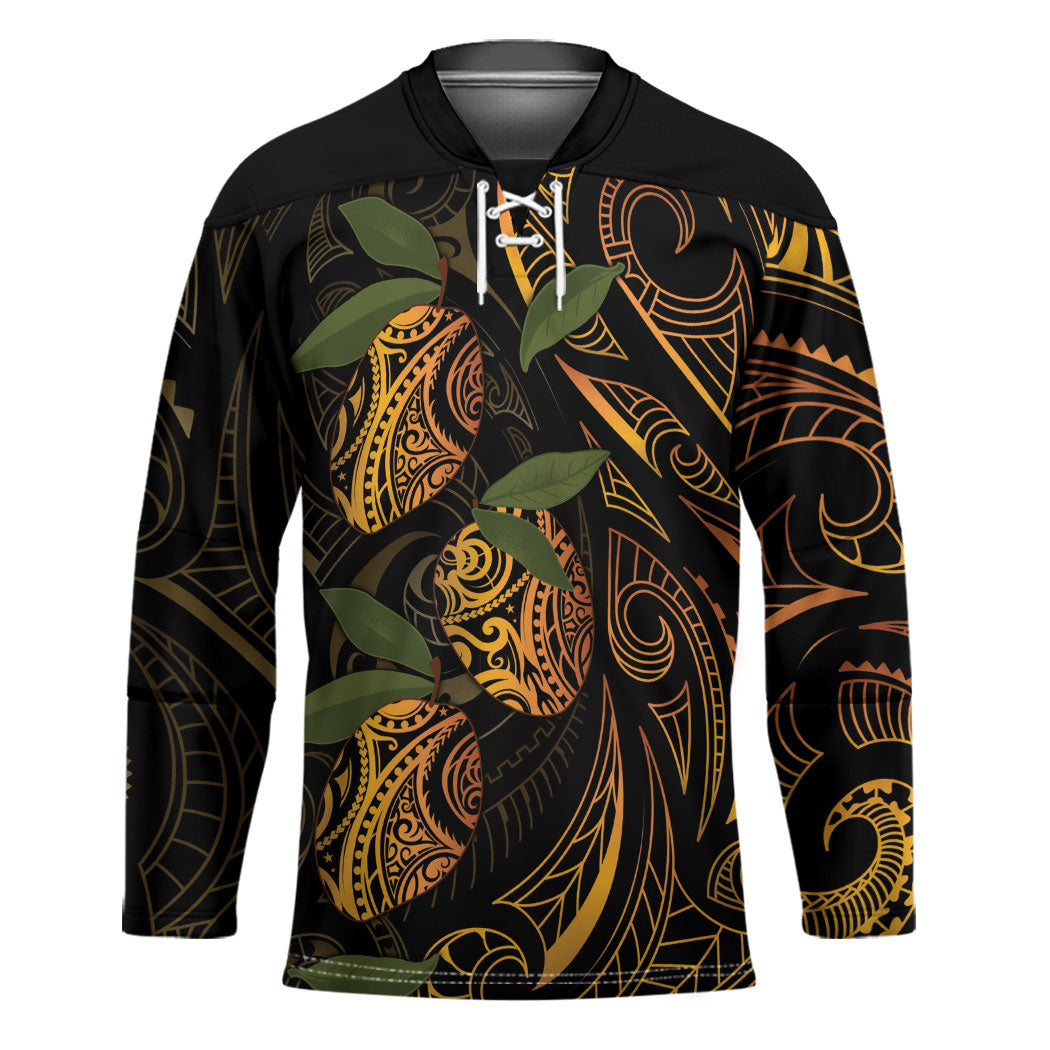 Hawaiian Mango Tribal Tattoo Hockey Jersey Gold Pacific Traditional Pattern