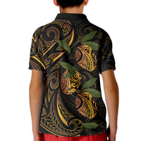 Hawaiian Mango Tribal Tattoo Kid Polo Shirt Gold Pacific Traditional Pattern