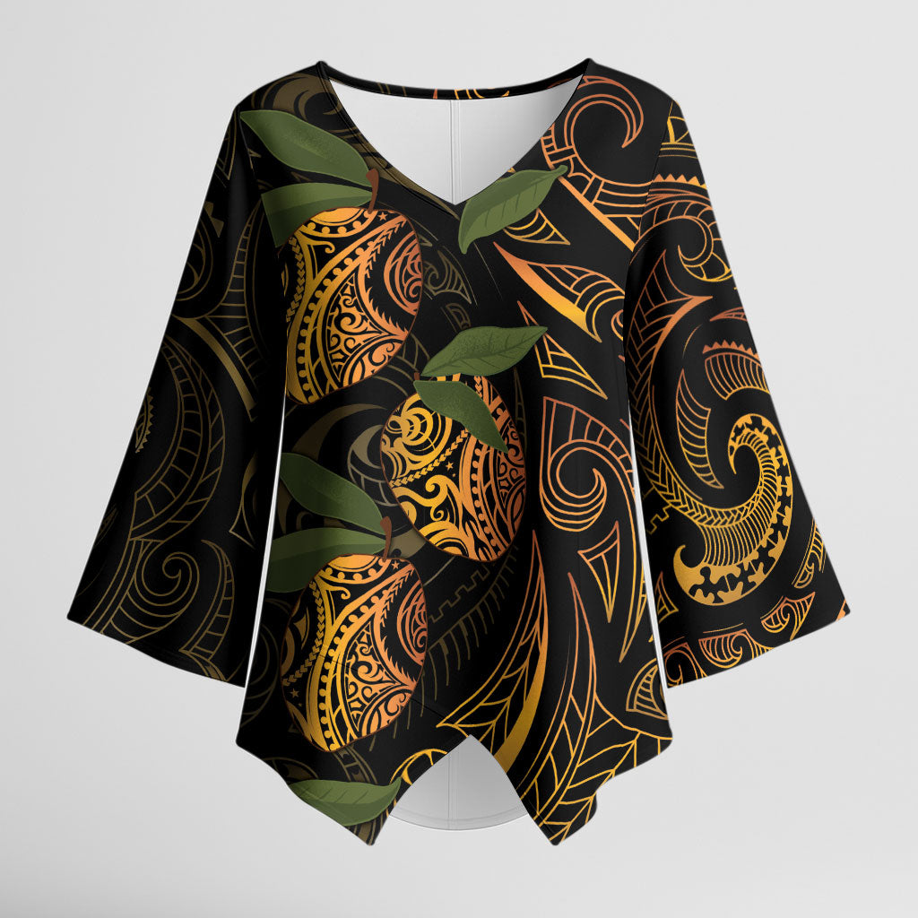 Hawaiian Mango Tribal Tattoo Kimono Sleeve Blouse Gold Pacific Traditional Pattern