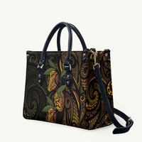 Hawaiian Mango Tribal Tattoo Leather Bag Gold Pacific Traditional Pattern