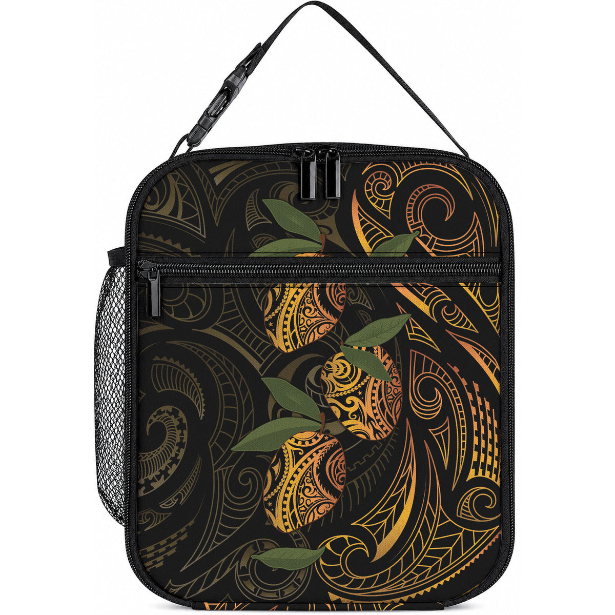 Hawaiian Mango Tribal Tattoo Lunch Bag Gold Pacific Traditional Pattern LT9 10.2 × 8.3 × 4.3 inch Gold - Polynesian Pride