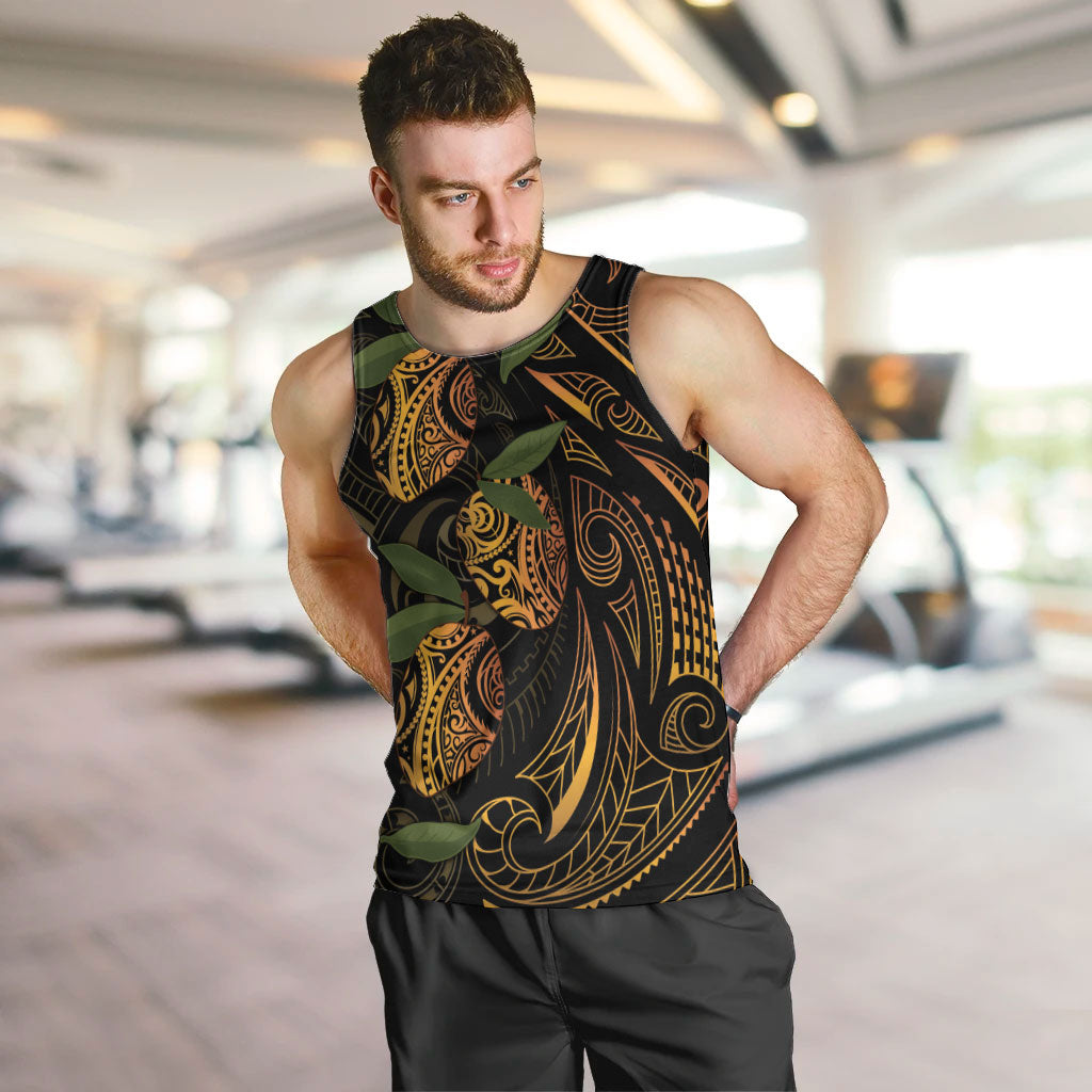 Hawaiian Mango Tribal Tattoo Men Tank Top Gold Pacific Traditional Pattern