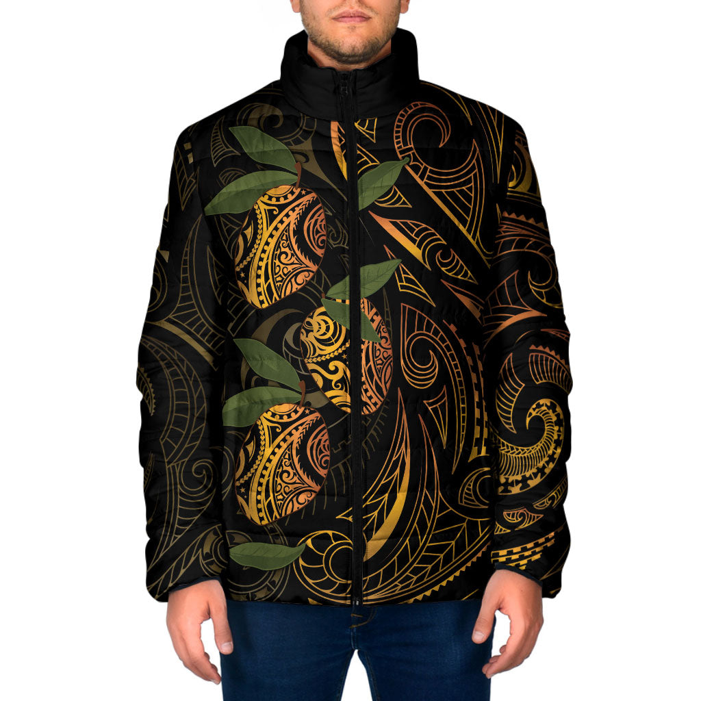 Hawaiian Mango Tribal Tattoo Padded Jacket Gold Pacific Traditional Pattern