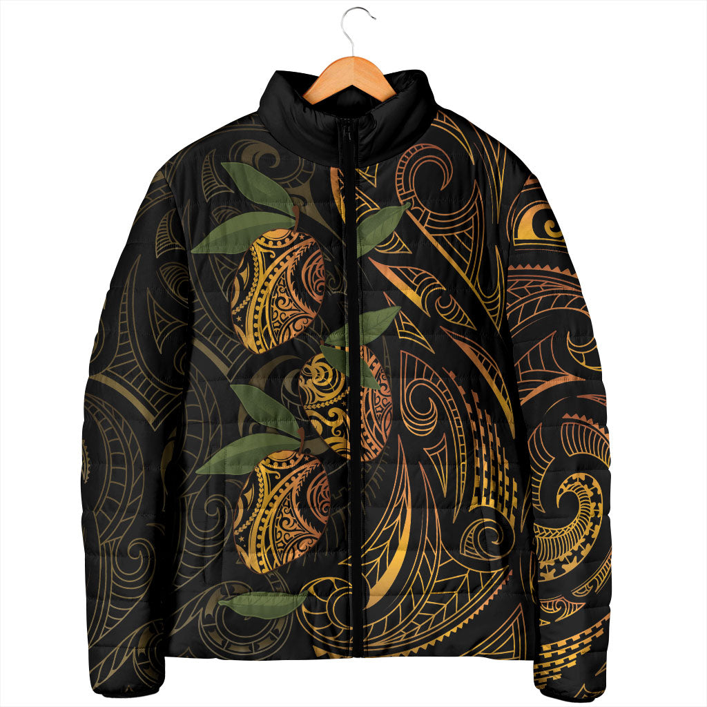 Hawaiian Mango Tribal Tattoo Padded Jacket Gold Pacific Traditional Pattern