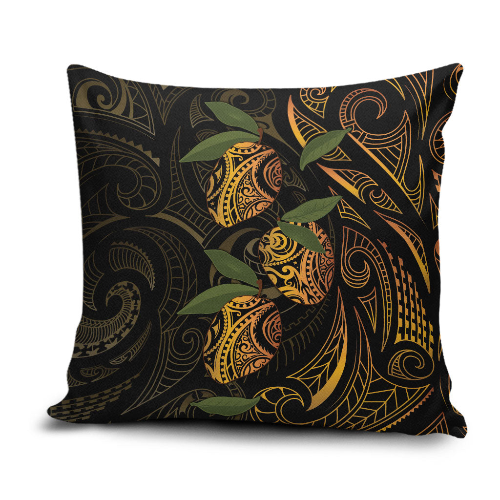 Hawaiian Mango Tribal Tattoo Pillow Cover Gold Pacific Traditional Pattern