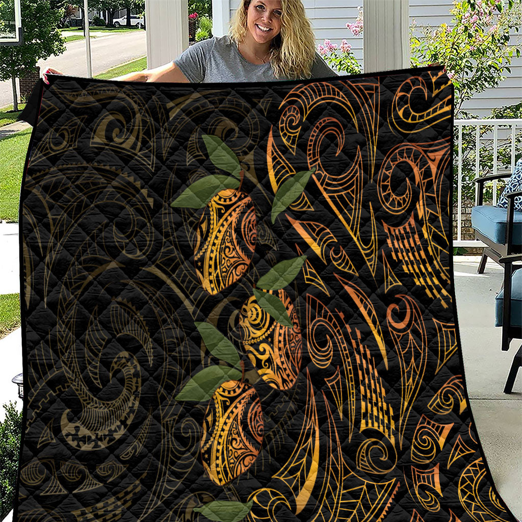 Hawaiian Mango Tribal Tattoo Quilt Gold Pacific Traditional Pattern
