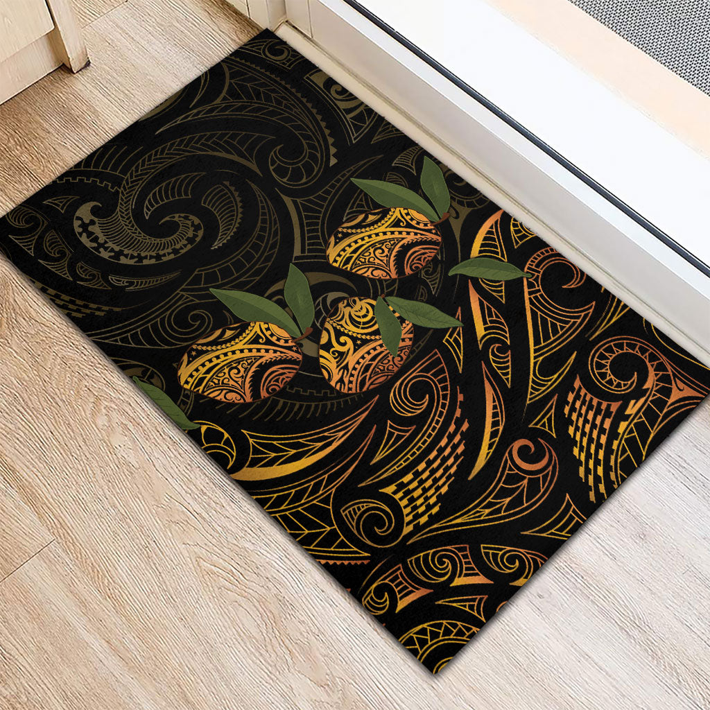 Hawaiian Mango Tribal Tattoo Rubber Doormat Gold Pacific Traditional Pattern