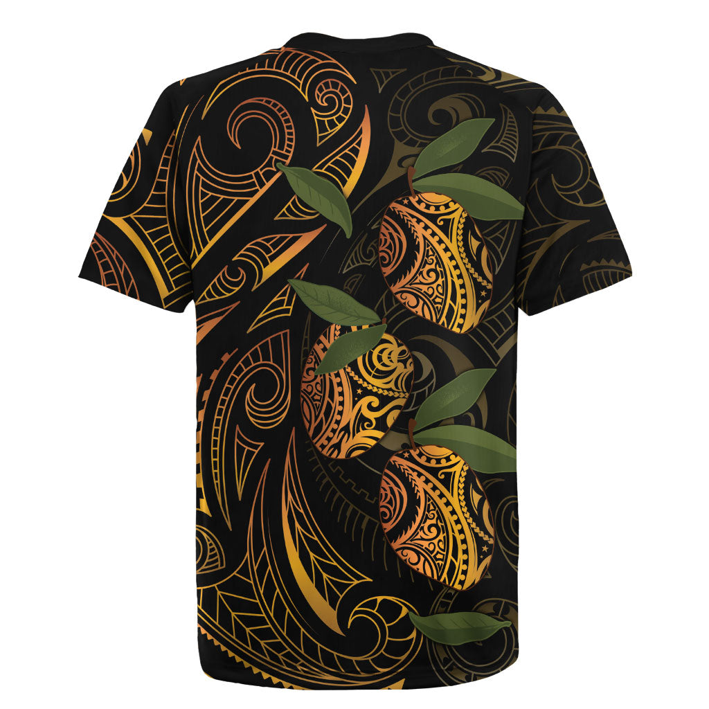 Hawaiian Mango Tribal Tattoo Rugby Jersey Gold Pacific Traditional Pattern