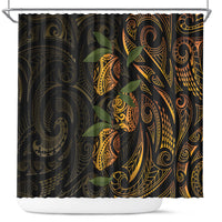Hawaiian Mango Tribal Tattoo Shower Curtain Gold Pacific Traditional Pattern