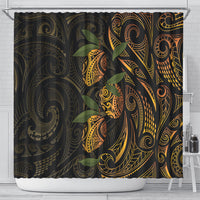 Hawaiian Mango Tribal Tattoo Shower Curtain Gold Pacific Traditional Pattern