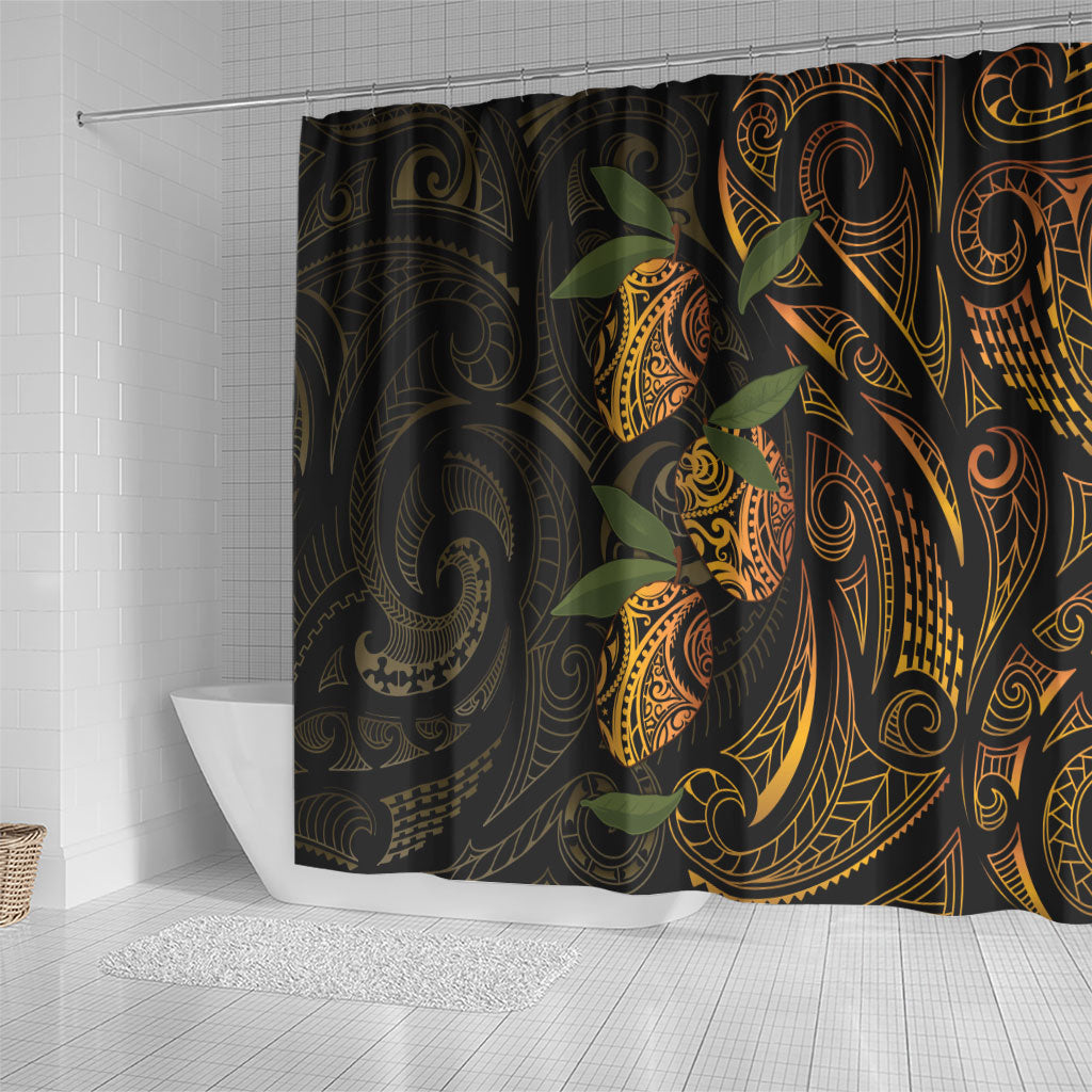 Hawaiian Mango Tribal Tattoo Shower Curtain Gold Pacific Traditional Pattern