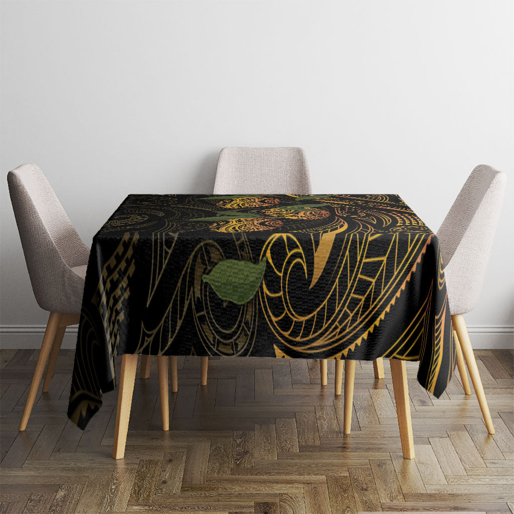 Hawaiian Mango Tribal Tattoo Tablecloth Gold Pacific Traditional Pattern