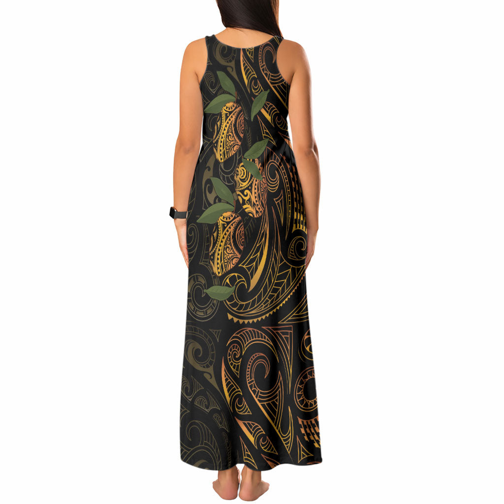 Hawaiian Mango Tribal Tattoo Tank Maxi Dress Gold Pacific Traditional Pattern