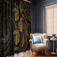 Hawaiian Mango Tribal Tattoo Window Curtain Gold Pacific Traditional Pattern