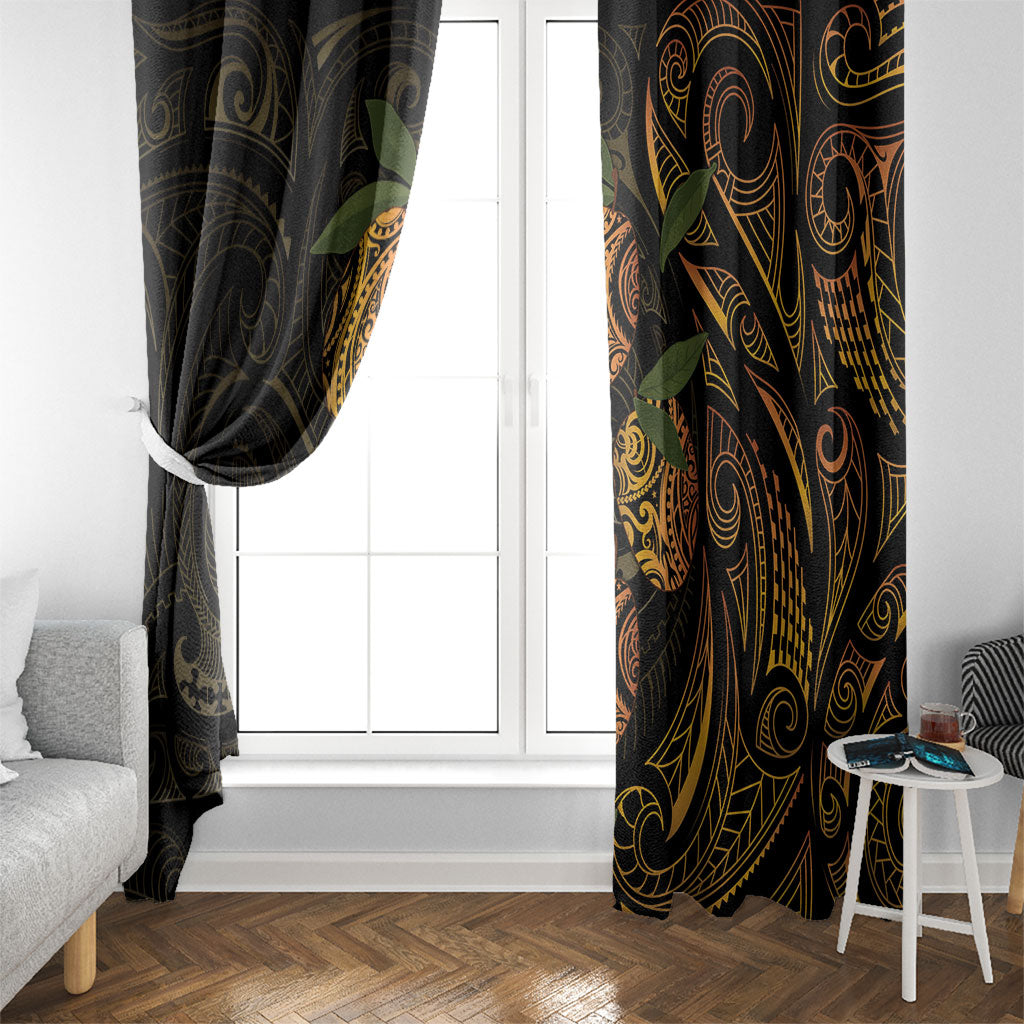 Hawaiian Mango Tribal Tattoo Window Curtain Gold Pacific Traditional Pattern