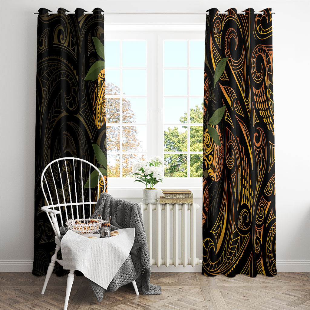 Hawaiian Mango Tribal Tattoo Window Curtain Gold Pacific Traditional Pattern
