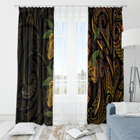 Hawaiian Mango Tribal Tattoo Window Curtain Gold Pacific Traditional Pattern