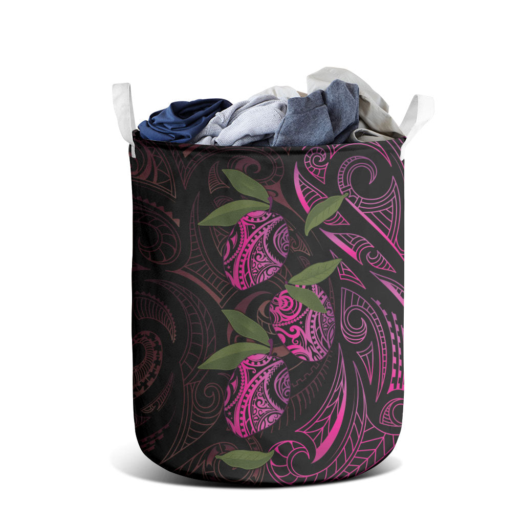 Hawaiian Mango Tribal Tattoo Laundry Basket Pink Pacific Traditional Pattern