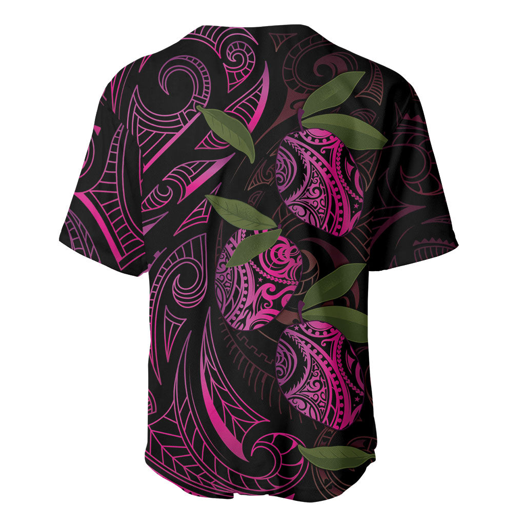 Hawaiian Mango Tribal Tattoo Baseball Jersey Pink Pacific Traditional Pattern