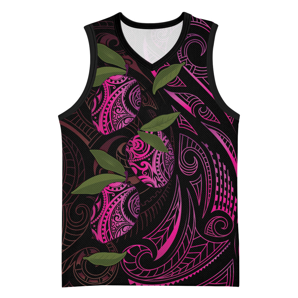Hawaiian Mango Tribal Tattoo Basketball Jersey Pink Pacific Traditional Pattern