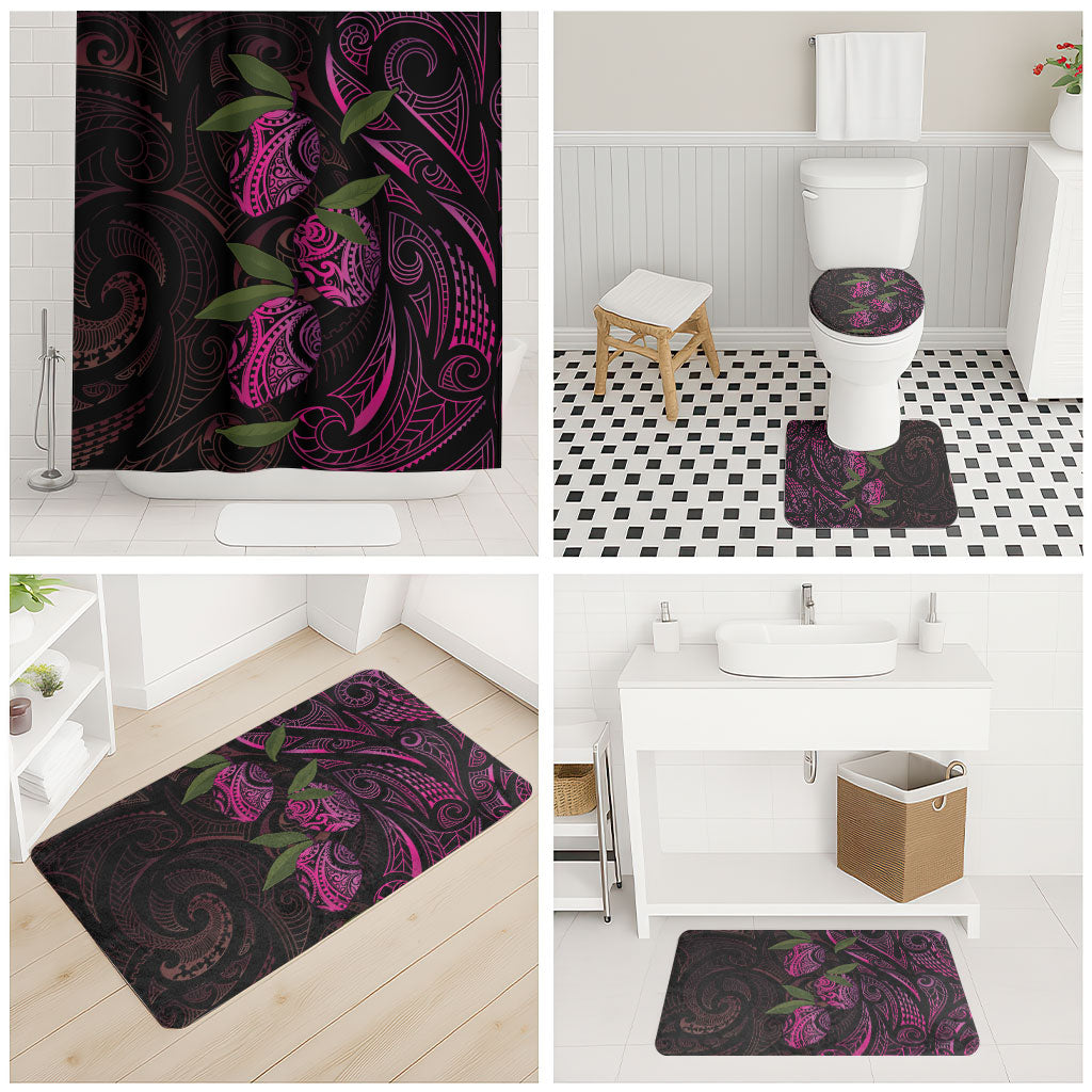 Hawaiian Mango Tribal Tattoo Bathroom Set Pink Pacific Traditional Pattern
