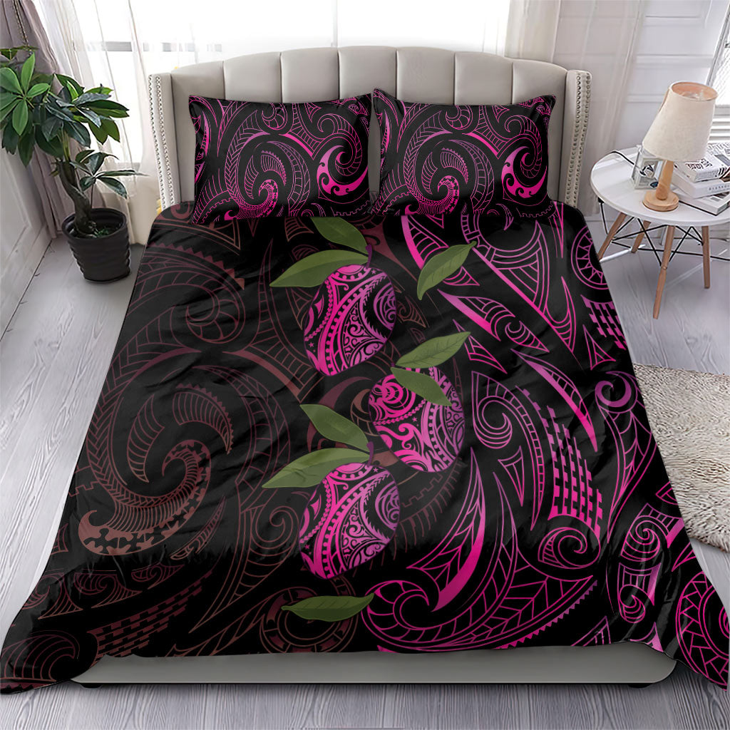 Hawaiian Mango Tribal Tattoo Bedding Set Pink Pacific Traditional Pattern