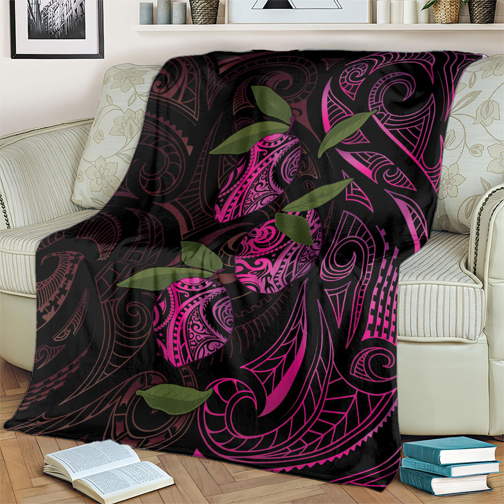 Hawaiian Mango Tribal Tattoo Blanket Pink Pacific Traditional Pattern