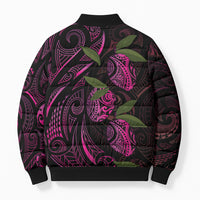 Hawaiian Mango Tribal Tattoo Bomber Puffer Jacket Pink Pacific Traditional Pattern