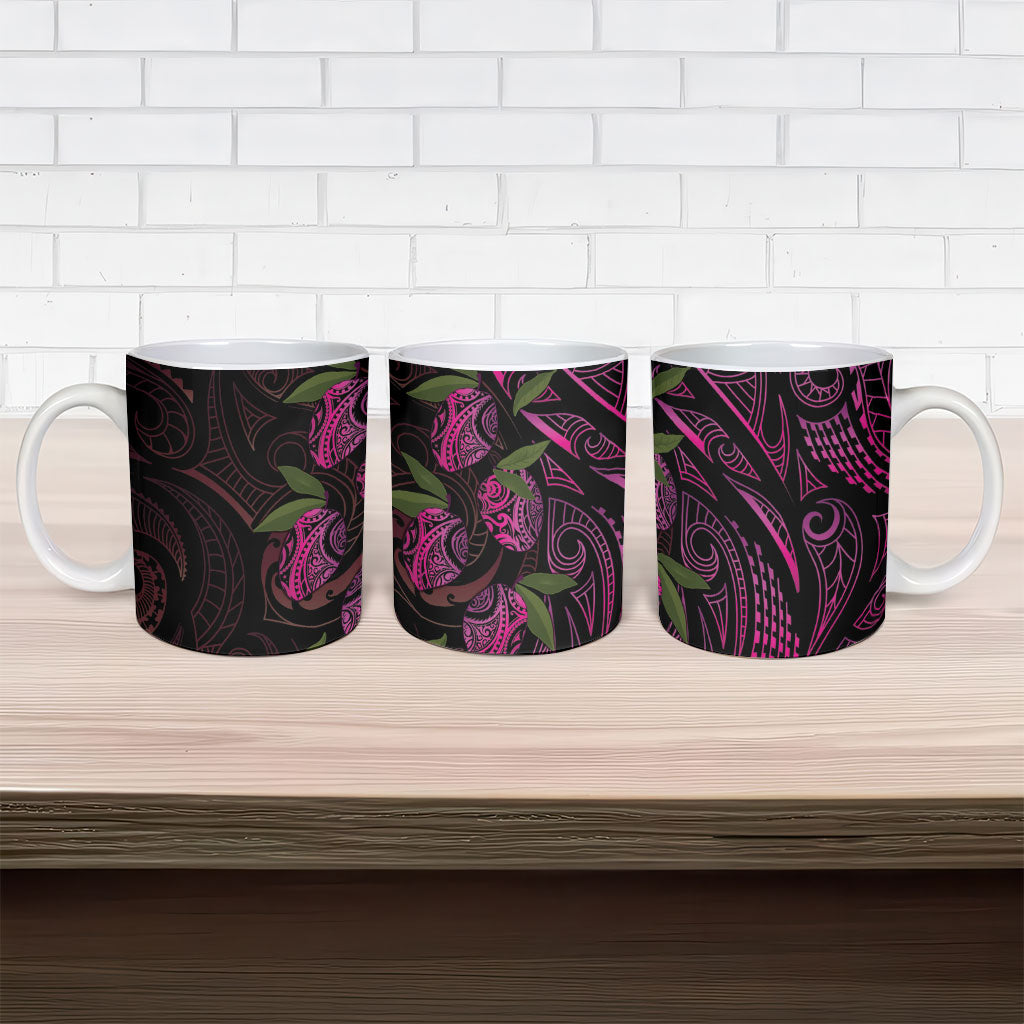 Hawaiian Mango Tribal Tattoo Ceramic Mug Pink Pacific Traditional Pattern