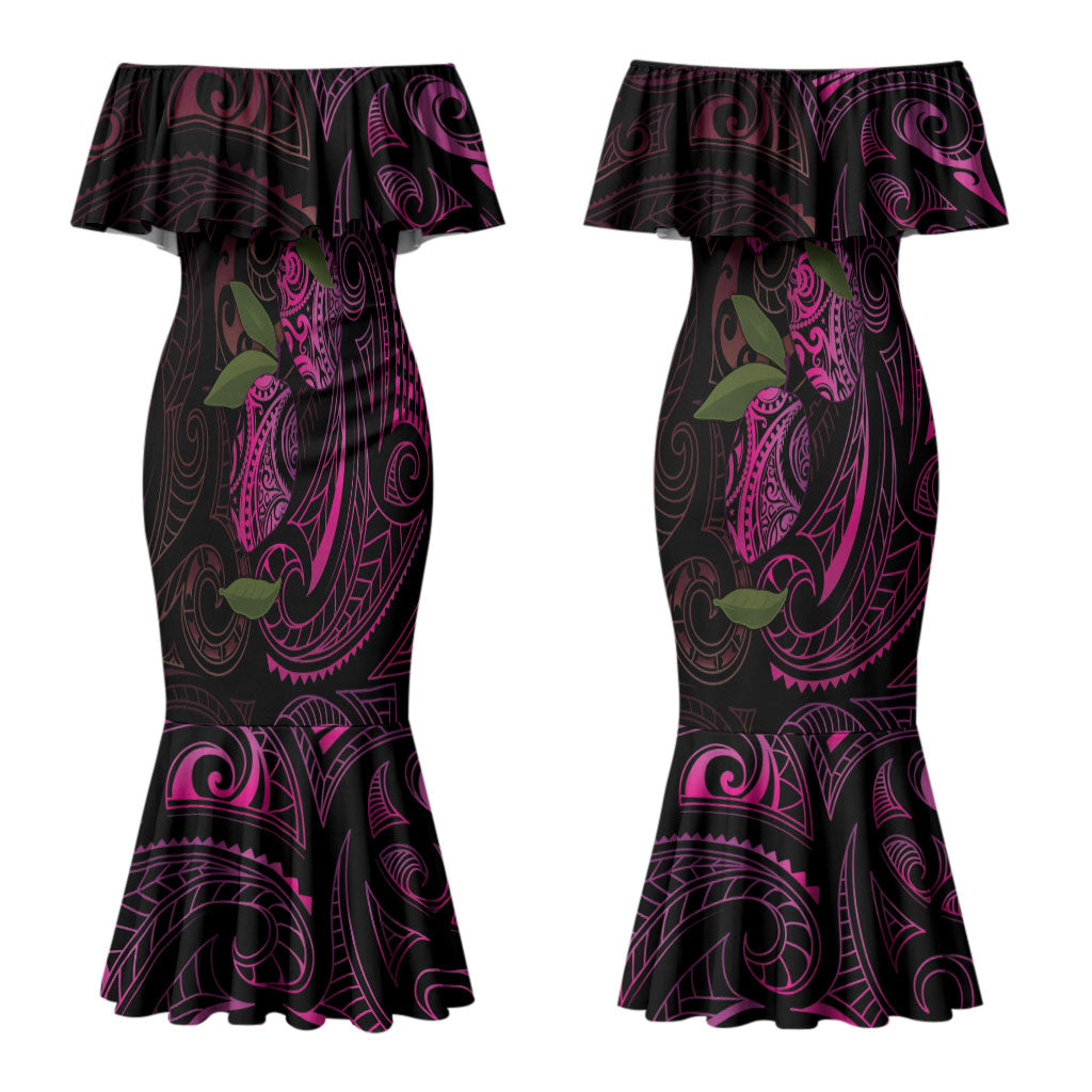 Hawaiian Mango Tribal Tattoo Couples Matching Mermaid Dress and Hawaiian Shirt Pink Pacific Traditional Pattern