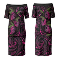 Hawaiian Mango Tribal Tattoo Couples Matching Puletasi and Hawaiian Shirt Pink Pacific Traditional Pattern