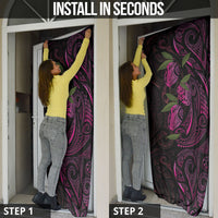 Hawaiian Mango Tribal Tattoo Door Cover Pink Pacific Traditional Pattern
