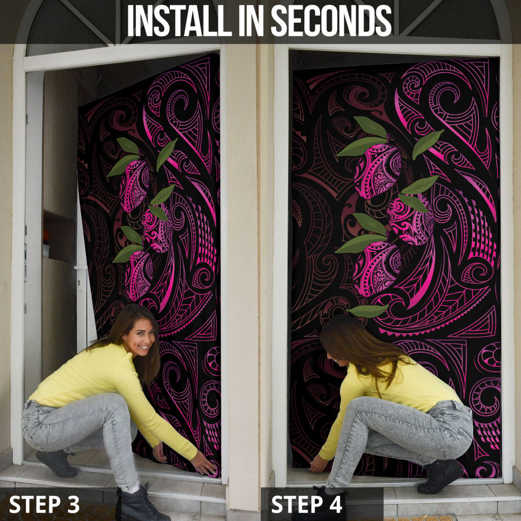 Hawaiian Mango Tribal Tattoo Door Cover Pink Pacific Traditional Pattern