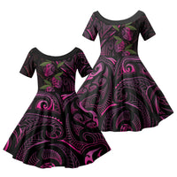 Hawaiian Mango Tribal Tattoo Family Matching Long Sleeve Bodycon Dress and Hawaiian Shirt Pink Pacific Traditional Pattern